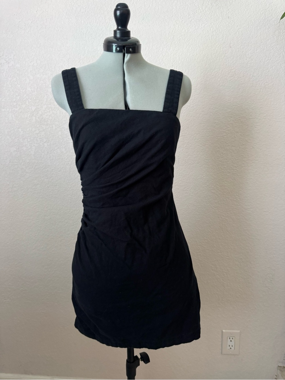 Abercrombie & Fitch Black Square-Neck Ruched Mini Dress